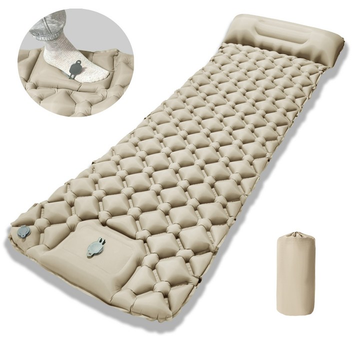 노마드레스트 캠핑 초경량 초소형 에어매트 펌프 내장형 싱글 사이즈, 베이지