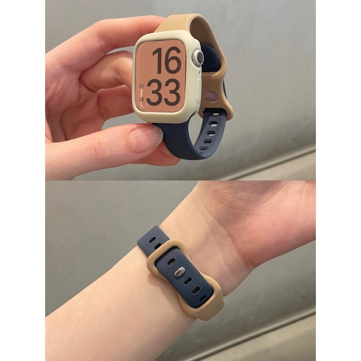 애플워치밴드 풀세트 1+1] 투톤 실리콘 밴드+초슬림 케이스 / 5컬러 / 40&41mm+44&45mm 호환 땀방지+미끄럼방지 초슬림 실리콘 도파민 컬러 걸리시 스타일