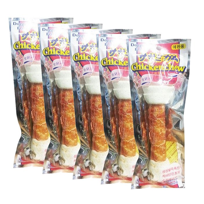 쿠팡블루 중형견 치아건강 간식 치킨 딩고껌 5P 분리불안 시니어 부드러운개껌