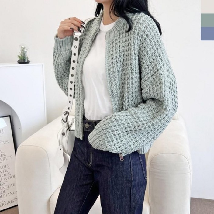 2LUND 5048 여자와플 집업 니트자켓 구스다운 여성 플 집업 롱패딩 펀칭니트 야상 스투키