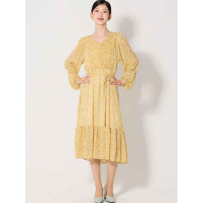 ★하프 한정 수량★ 오조크OZOC 플라워 패턴 셔링 끈 원피스 택가격 99000원 329783