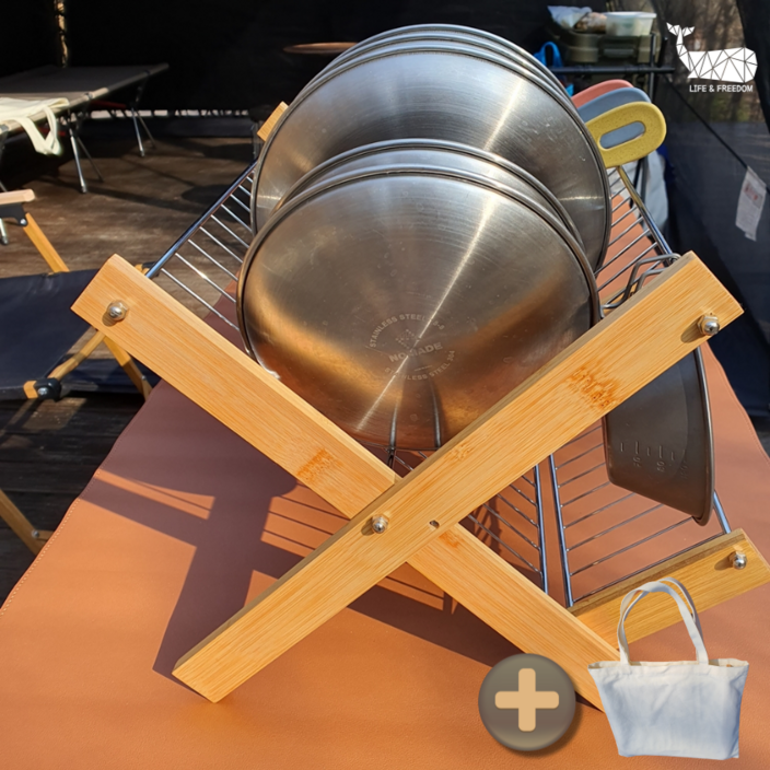 캠핑 우드 식기건조대 접이식 선반 디쉬렉 식기 그릇 접시 정리  보관가방증정