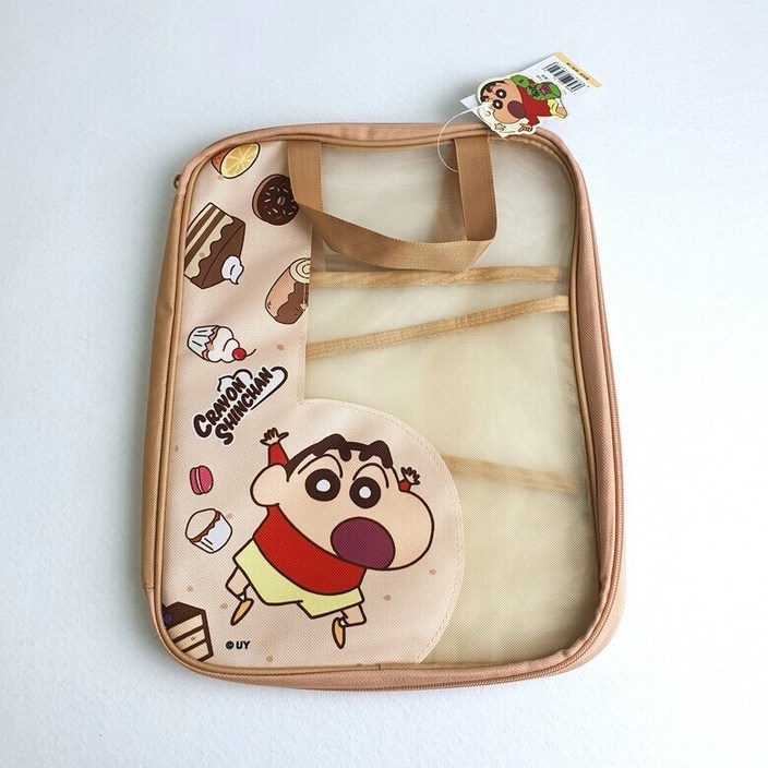 BenF Joy 짱구 다용도 메쉬 가방 파일 보조 문구 수납 학원 학생 다용도 캐릭터 서류 악보 교재 독서실 도서관 필기구 보관 정리함 크레용 신짱