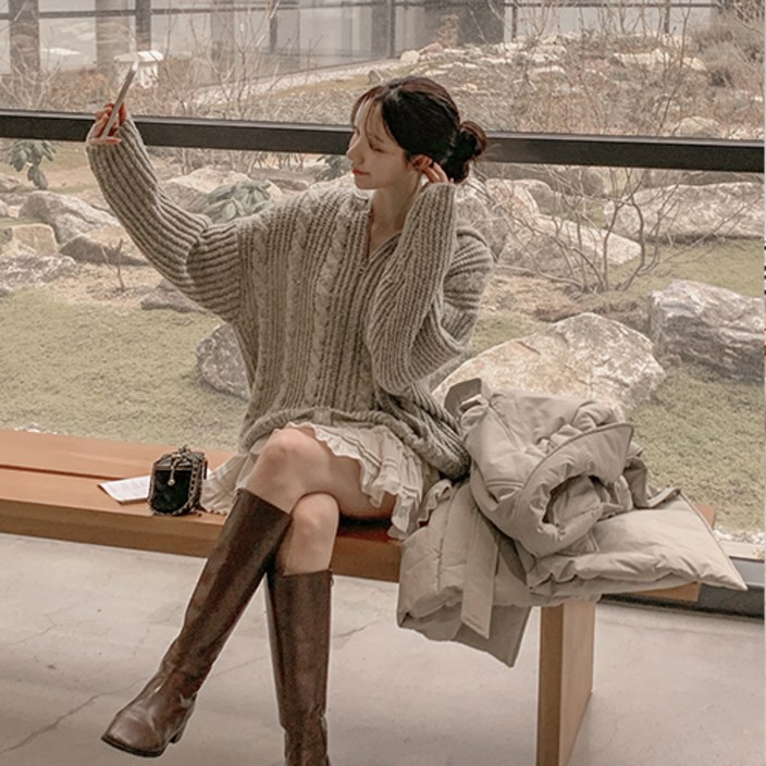 메이빈스팀 울 케이블 니트 집업
