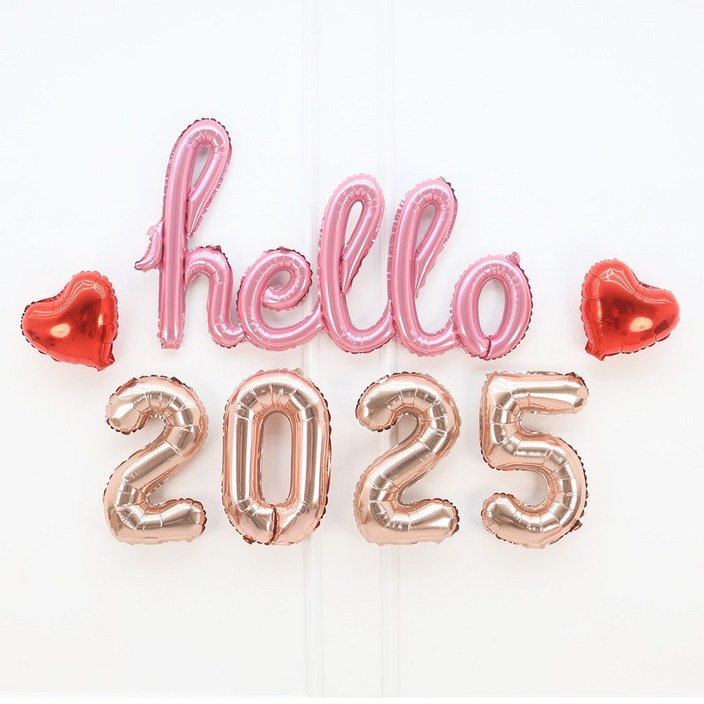 파티짱 hello 2025 하트 풍선 세트 소문자 신년회 연말파티 해피뉴이어, 핑크로즈레드 파티짱 hello 2025 하트 풍선 세트 소문자 신년회 연말파티 해피뉴이어, 핑크로즈레드