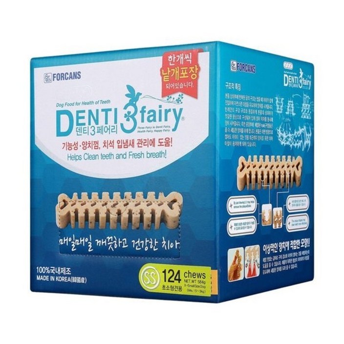 포켄스 강아지껌 덴티페어리 디스펜서 SS 124개입, 덴티3페어리, 584g, 1개