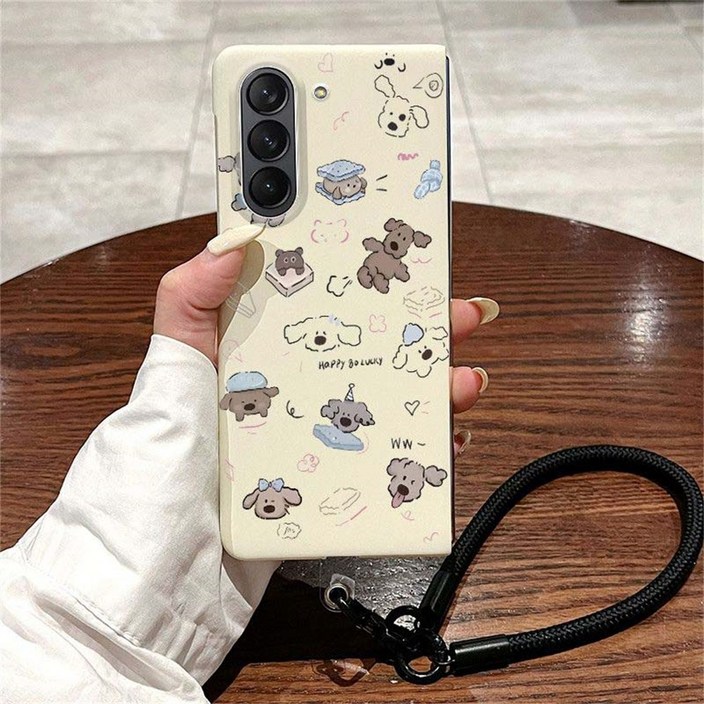 besteffie 적용모델 Z Fold 접이식 핸드폰 케이스 귀여운 강아지 프린트 실리콘 전면 후면 보호 K95