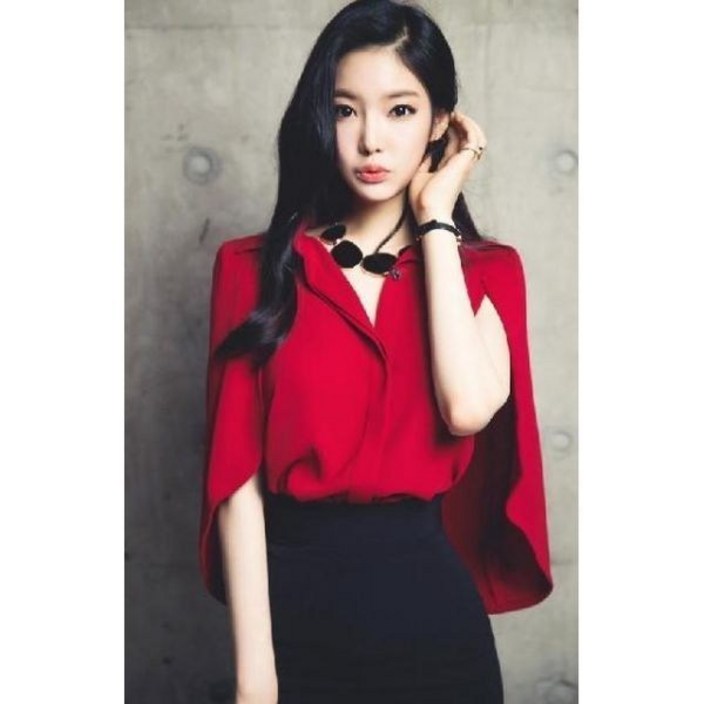 여성 새로운 2018 패션 셔츠 고품질 우아한 케이프 쉬폰 블라우스, OL 블라우스 망토 소매