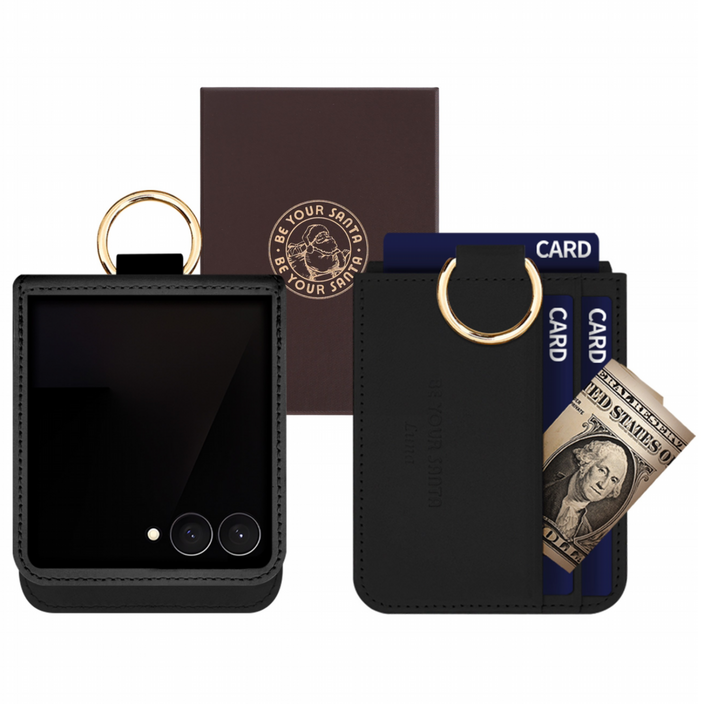 갤럭시 Z플립7 케이스 이태리 천연가죽 힌지보호 카드수납 링 루나, 돌체, 1개, 블랙, 루나 3카드포켓