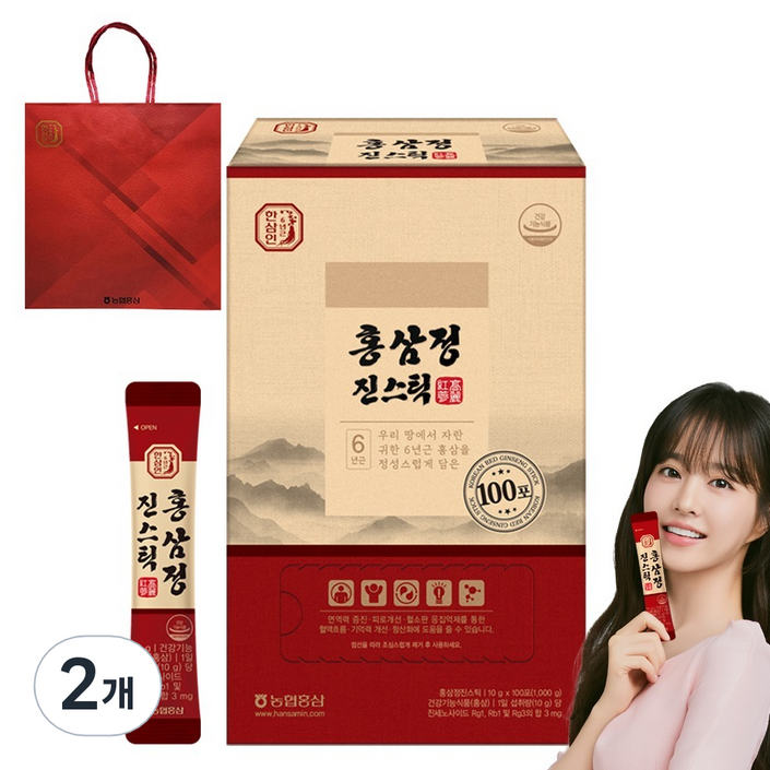 한삼인 홍삼정 진스틱 100p  쇼핑백, 1kg, 2개