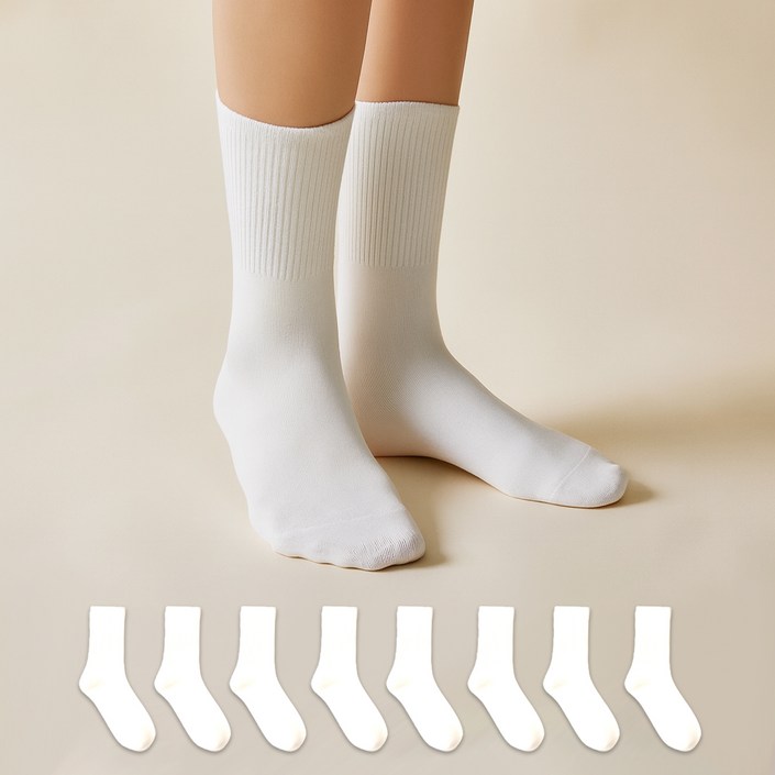 유어삭스 여성용 국내산 앞코 구멍 NO 이중 보강 긴목 양말 8켤레 세트