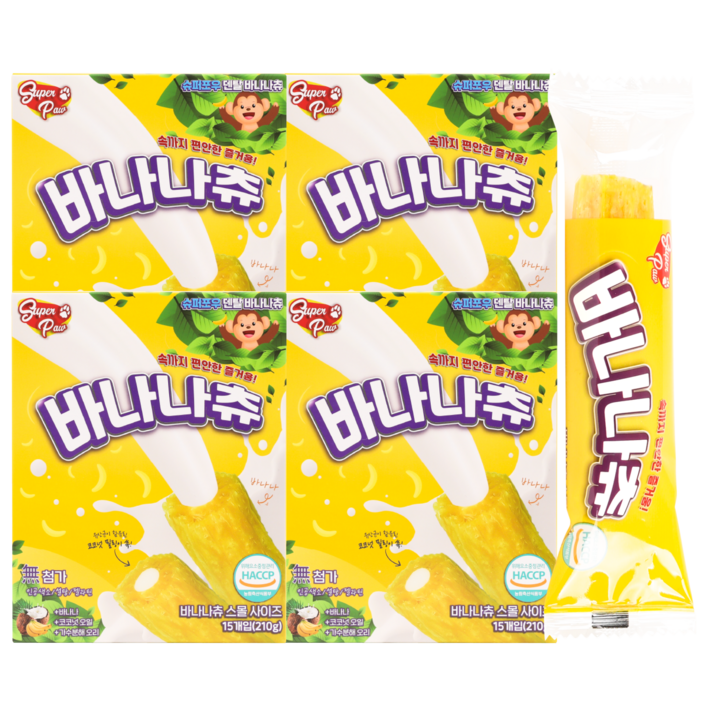 슈퍼포우 강아지 바나나츄 덴탈껌, 바나나, 210g, 4개