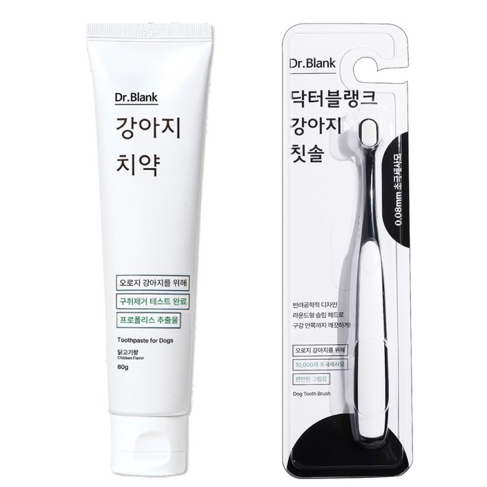 닥터블랭크 강아지 구강관리 치약 닭고기맛 80g + 초미세모 칫솔 세트, 1세트