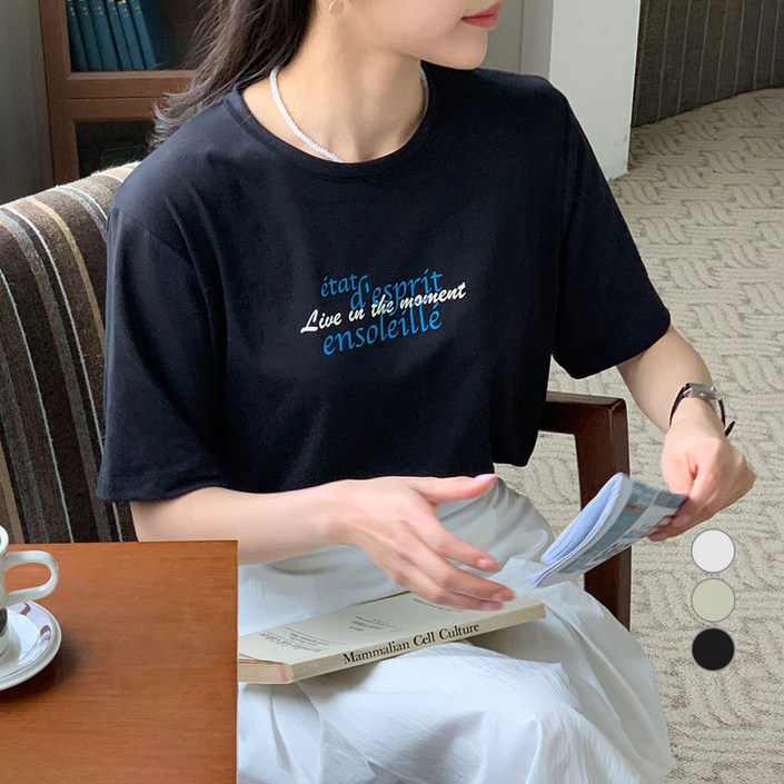 아피나르 여성용 레이온 찰랑 Moment 라운드넥 반팔 티셔츠