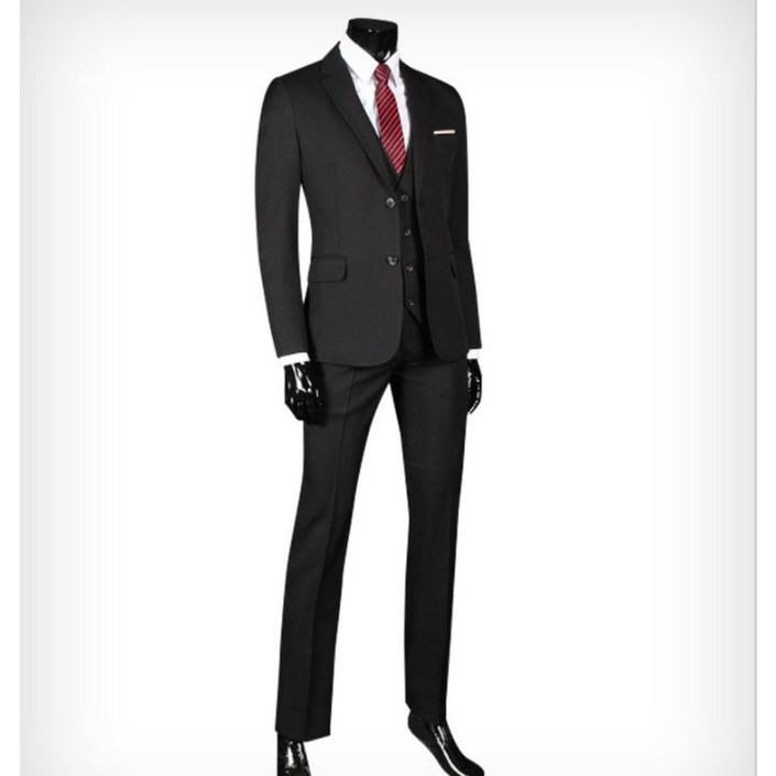 제제옴므 남성용 블랙스판 캐주얼 투버튼 정장수트  행거칩 세트