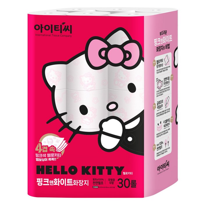 헬로키티 핑크앤화이트 4겹 화장지