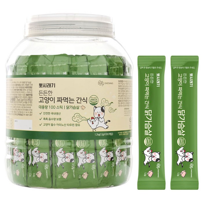 뽀시래기 고양이 든든한 짜먹는 간식 대용량, 닭가슴살, 12g, 100개