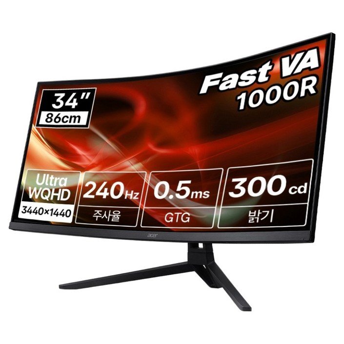 에이서 한성 UWQHD 240Hz 86cm 219 와이드 1000R 커브드 무결점 게이밍 모니터, 86.36cm, NITRO ED343CUR X