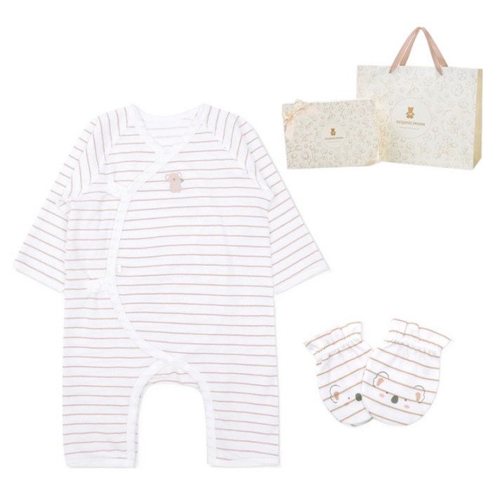 오가닉맘 잰시 배내가운 손싸개 + 기프트백 세트 MIFNBW17 + 쇼핑백