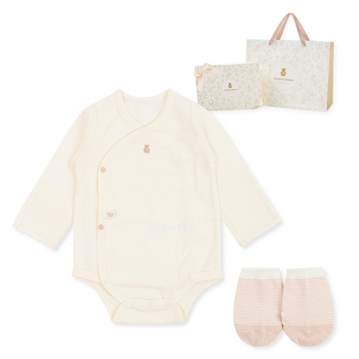 오가닉맘 라인오가닉 배내수트 + 아기양말 + 기프트백 + 쇼핑백 선물세트