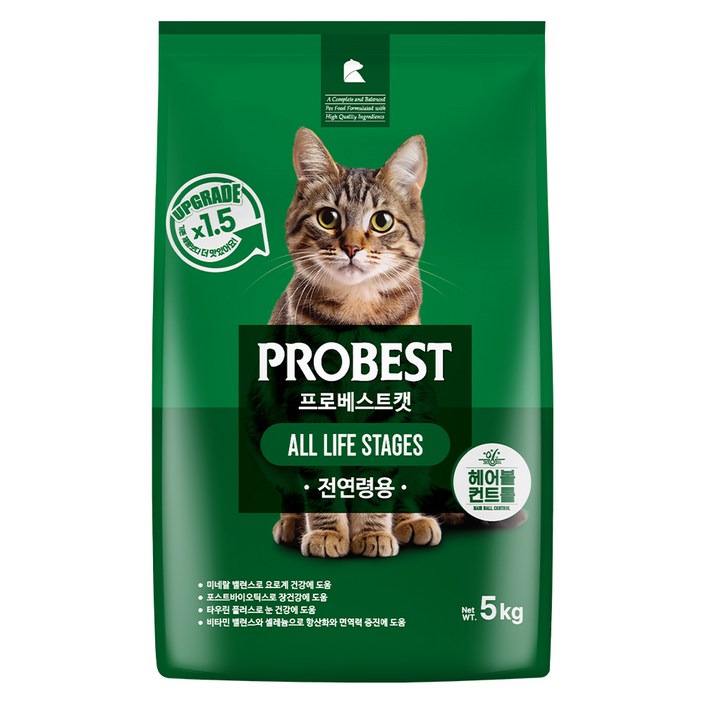 프로베스트 고양이 그린 전연령 기능성 사료, 헤어볼장건강, 5kg, 1개
