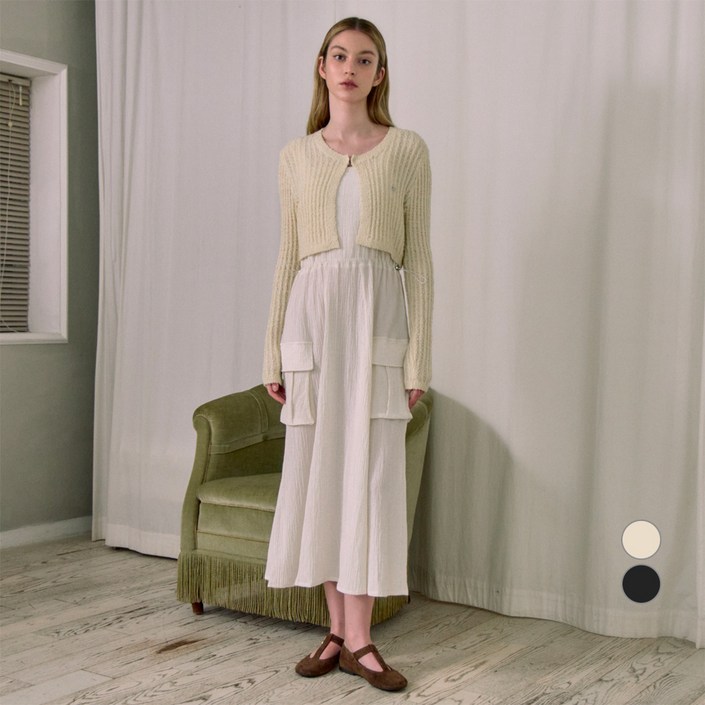 쥬시쥬디 여성용 크링클 투인원 볼레로 니트 가디건  민소매 롱 원피스 세트 JZOP125C