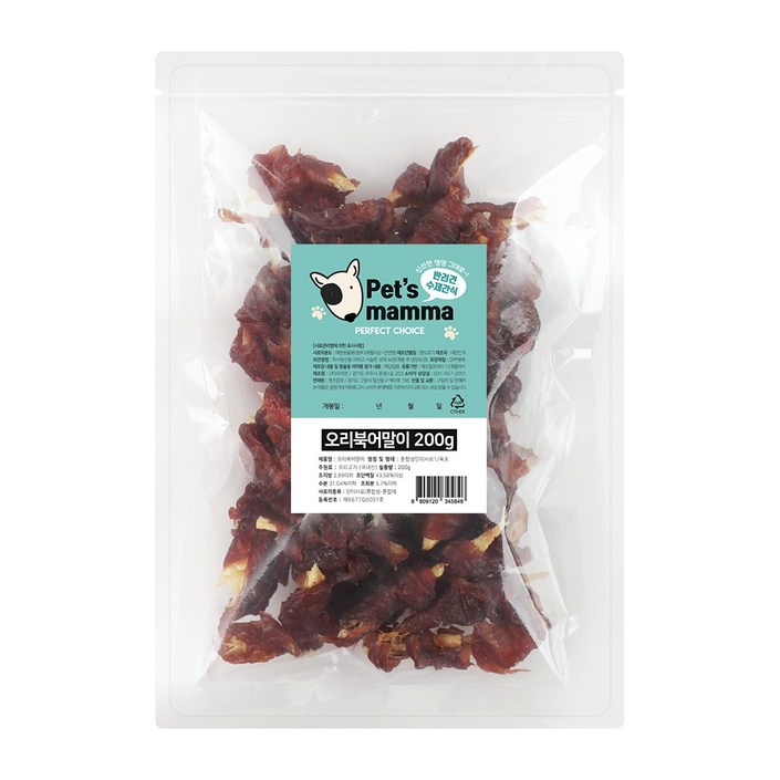 펫츠맘마 강아지 간식, 오리북어말이, 200g, 1개