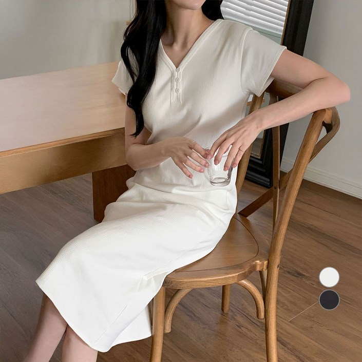 아피나르 여성용 헨리넥 골지 립 썸머 롱 원피스