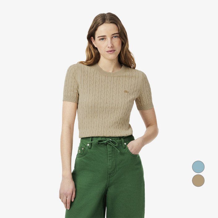 라코스테 여성용 가먼트 다잉 케이블 반팔 스웨터 AF927755G