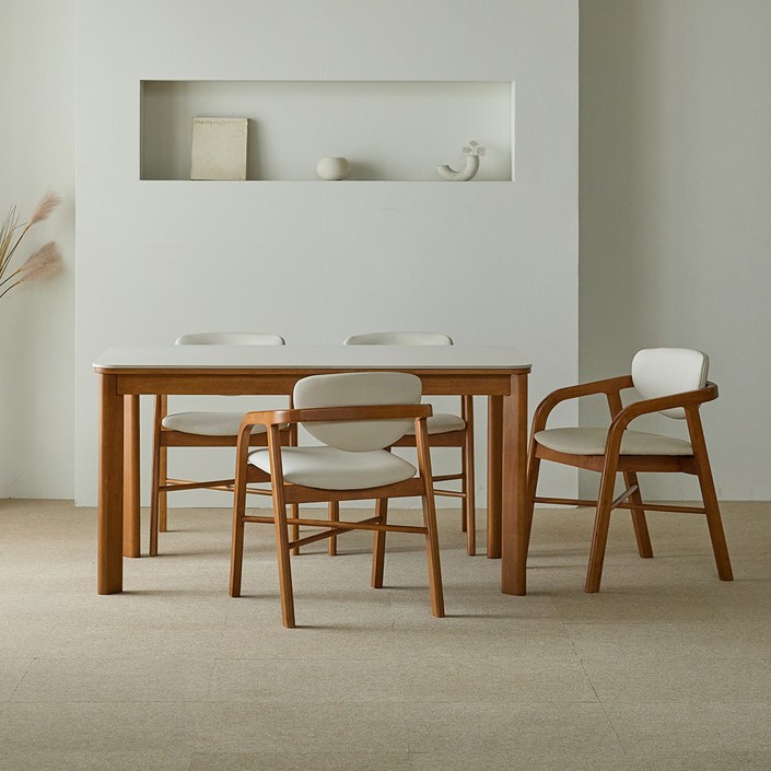 리샘 벨라 세라믹 원목식탁  벨체어 D의자 세트 4인용 방문설치, 월넛, 일반의자 4
