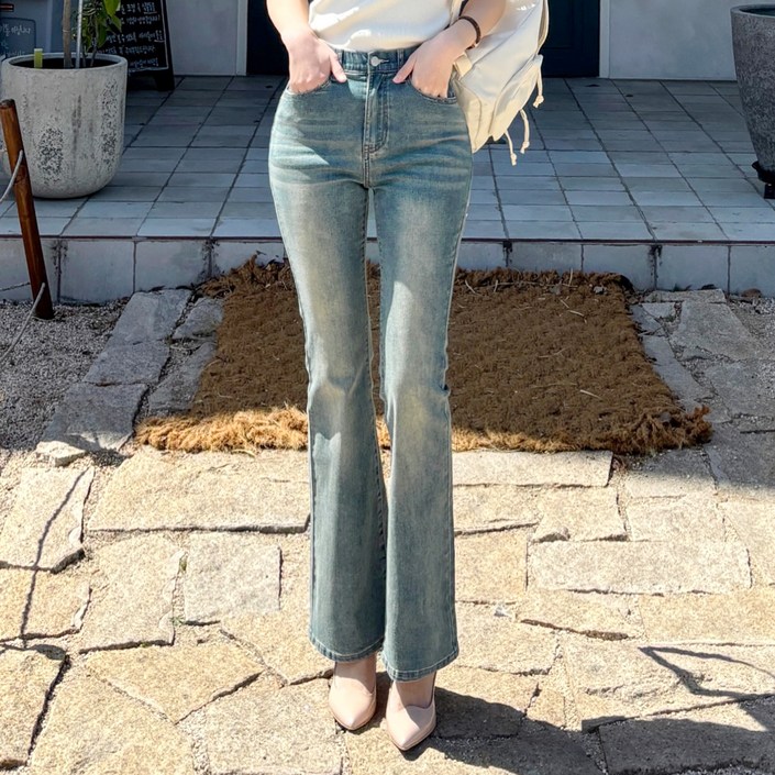 인비비드 여성용 속밴딩 세미컨투어 데님 슬림 부츠컷 팬츠 H04D17ij5612 롱