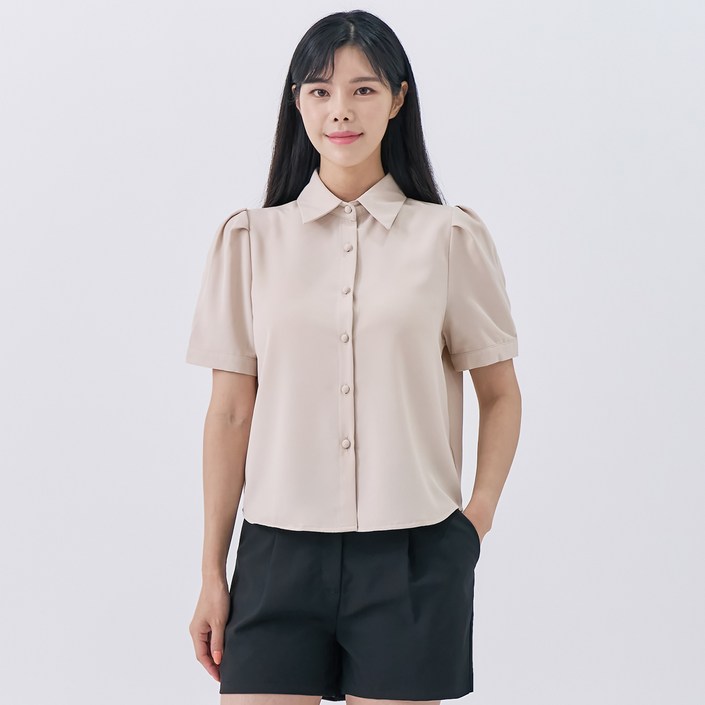 인비비드 여성용 로지 콩단추 어깨 퍼프 반팔 크롭 블라우스 F07I7ib5212