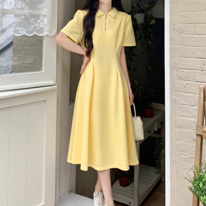 레몬소울 바룬 카라 지퍼 반팔 원피스 빅사이즈 포함