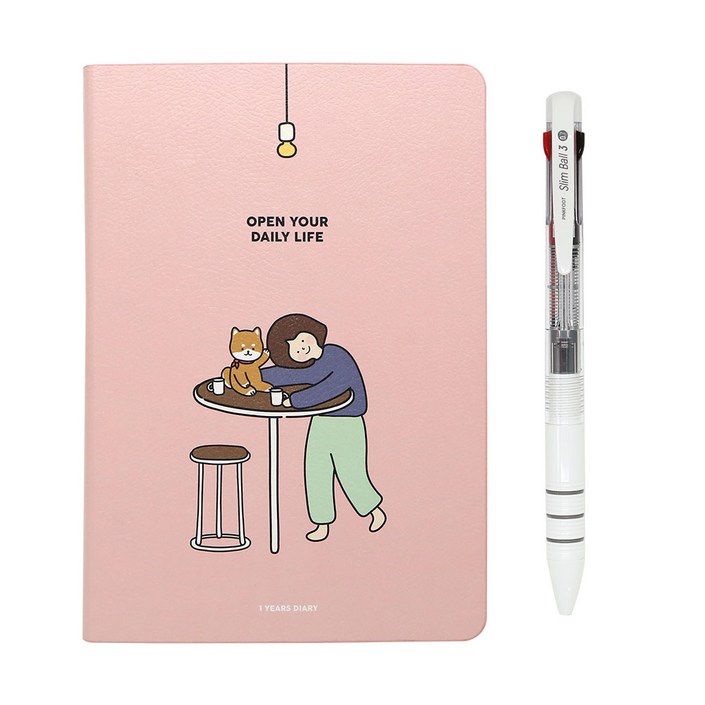 핑크풋 보리 만년 다이어리  슬림볼 3색 볼펜 랜덤발송 세트