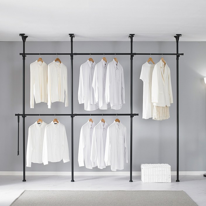이지온 국민튼튼 플랫 고정식 설치형 드레스룸 5단 행거 EFB405, 블랙