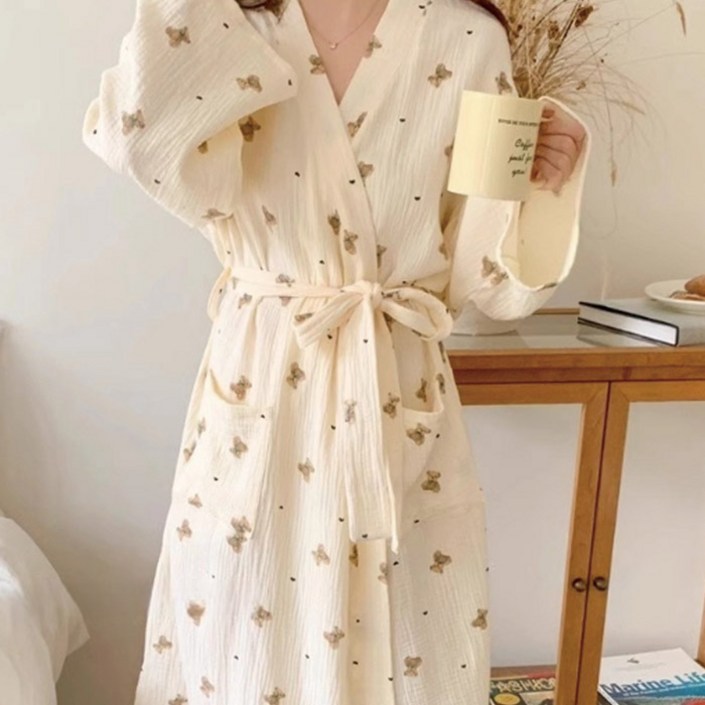 마켓플랜 슬림핏 곰돌이 패턴 다용도 샤워가운 2XL