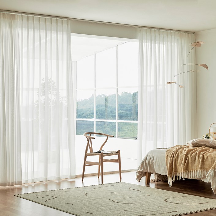 한샘 나비주름 비침 없는 차르르 쉬폰 속커튼  레일 세트 방문설치