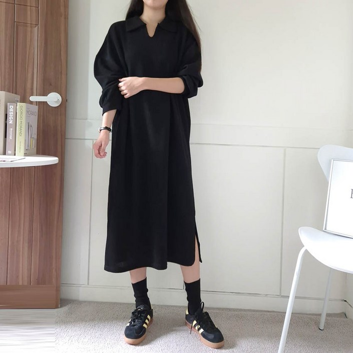 보리맘 룸이 카라 니트 조직 임산부 롱 원피스 C063