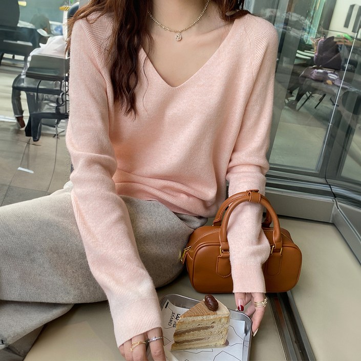 페이퍼먼츠 여성용 리쉬 브이넥 여리해 니트 티셔츠 11469