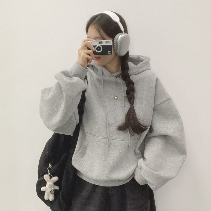 위드후이린 피넛버터 세미 크롭 루즈핏 후드