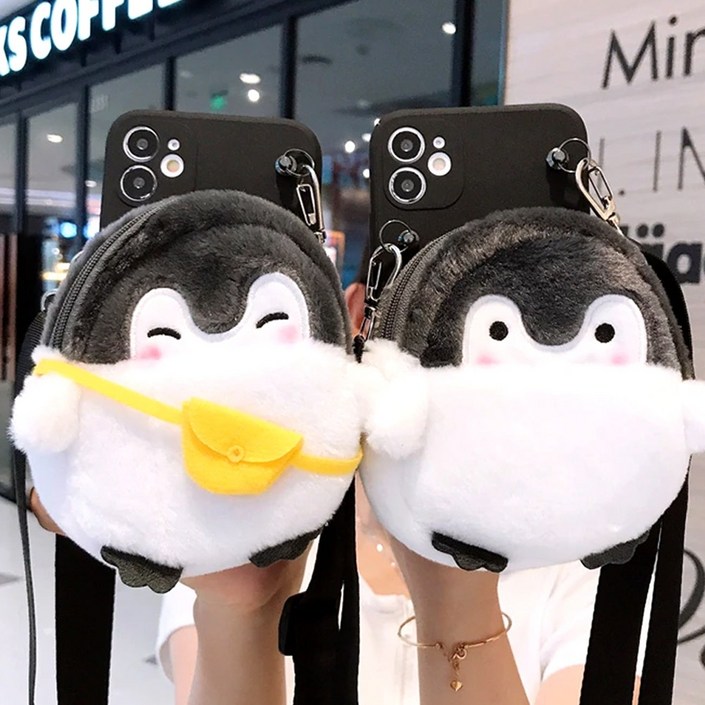 사은품갤럭시 A시리즈 전기종 귀여운 펭귄 캐릭터 동전 수납 털 지갑 목걸이 줄 스트랩 실리콘 젤리 어린이 학생 키즈폰 케이스