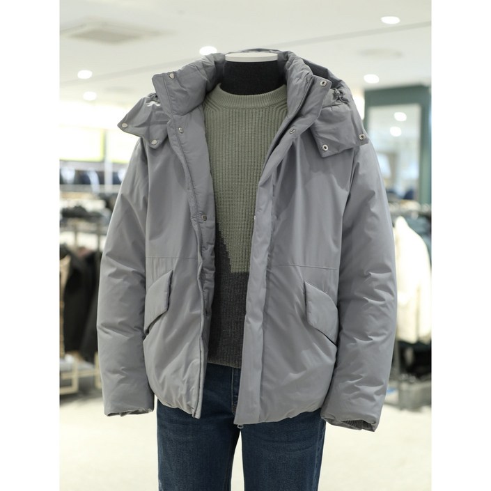 앤드지 덕다운 점퍼 오버핏 푸퍼 후드 탈착 그레이