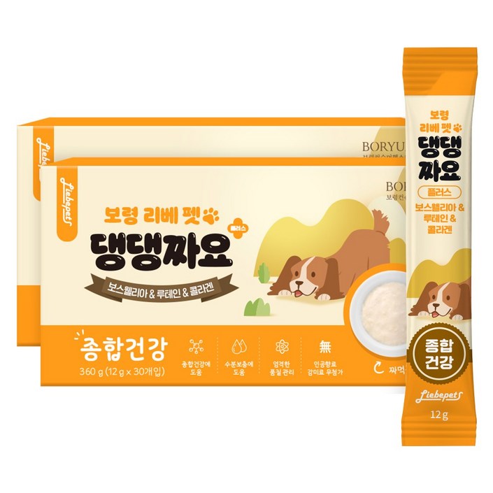 보령 리베 펫 댕댕짜요 플러스 종합건강 강아지 영양간식, 눈건강피부건강관절건강, 360g, 2개 보령 리베 펫 댕댕짜요 플러스 종합건강 강아지 영양간식, 눈건강피부건강관절건강, 360g, 2개