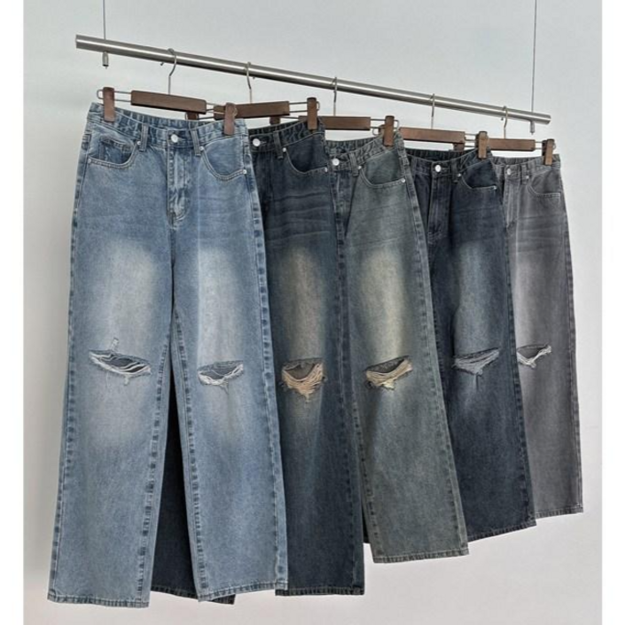 S2XL 롱,숏,미니 마린 빈티지 데미지 무파진 찢청 컷팅 와이드 키작녀 키큰녀 데님 팬츠