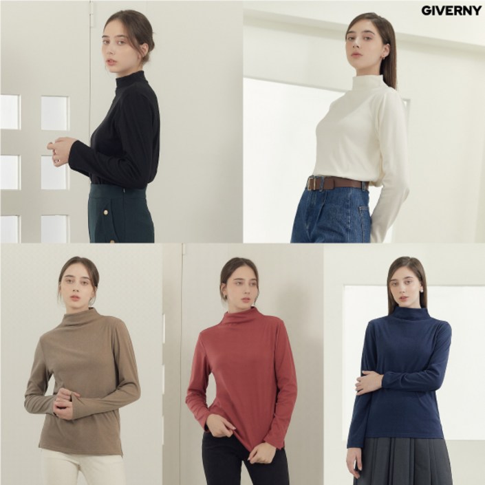 지베르니 여성 가을겨울 소프트 하이넥 기모 긴팔 티셔츠 5종 세트 지베르니 여성 가을겨울 소프트 하이넥 기모 긴팔 티셔츠 5종 세트
