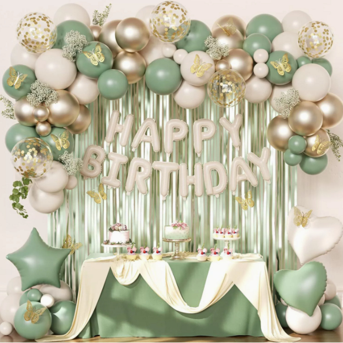 모아룸 풍선 파티 생일 이벤트 장식 풍선구름 세트, 1세트, 그린골드 풍선 세트