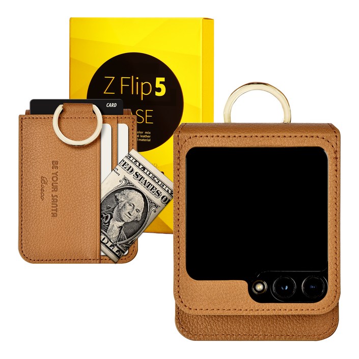 비유어산타 갤럭시 Z플립5 케이스 이태리 비건 가죽 힌지보호 카드 수납 링 지플립5 보스코카드포켓3개 비앙코카드포켓1개