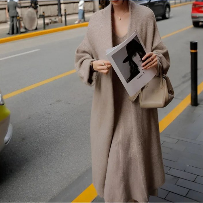 아즈위 여성 슬림핏 니트 원피스 가디건 세트 간절기 여친룩 출근룩 데일리룩