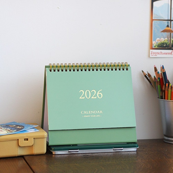 바림 202526 데스크 심플 온데이 연휴표시 미디움 캘린더 탁상용 달력, 1개, 그린
