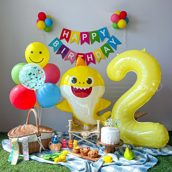 아기상어 생일풍선 두돌생일상 생일파티세트 아기상어 생일풍선 두돌생일상 생일파티세트